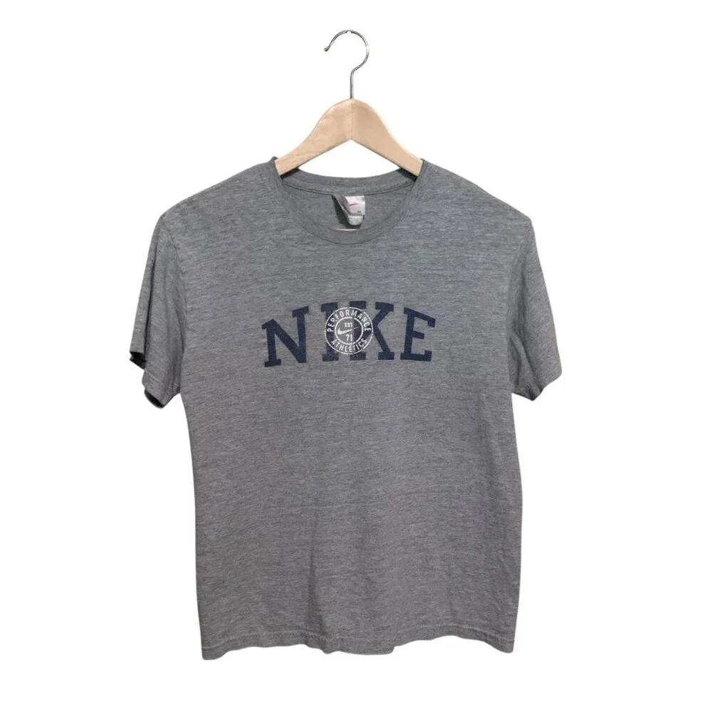 VTG Y2K Nike Women’s‎ T-Shirt Gray Nike Logo Short Sleeve 100% Cotton Sz M Gorp